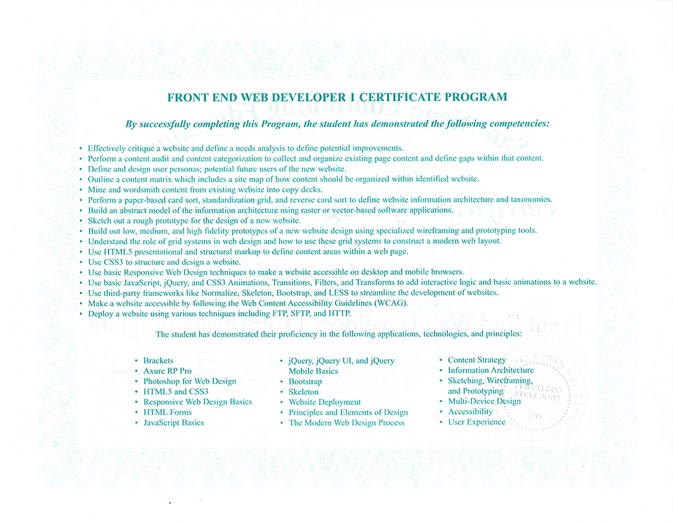 FEWD two certificate back